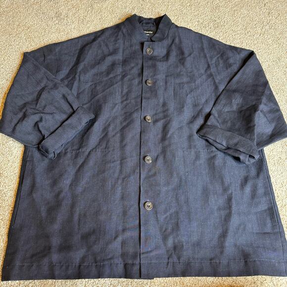 Eskandar Dark Blue Linen Button Down Shirt Jacket Size 1 - Picture 6 of 6